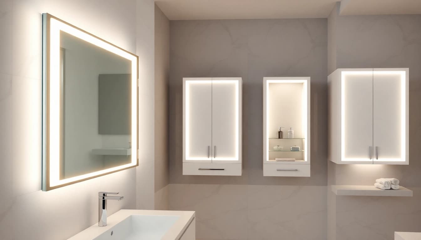 Illuminate your space with stylish illuminated bathroom cabinets featuring elegant LED designs.