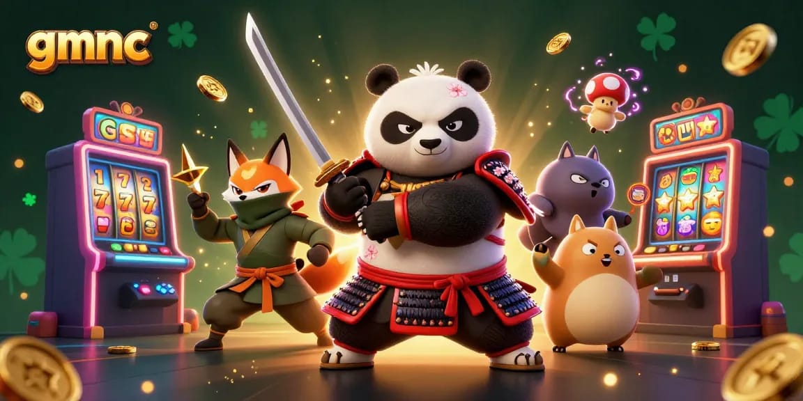 Enjoy thrilling gameplay with gmnc illustrated characters, including a samurai panda and a ninja fox.