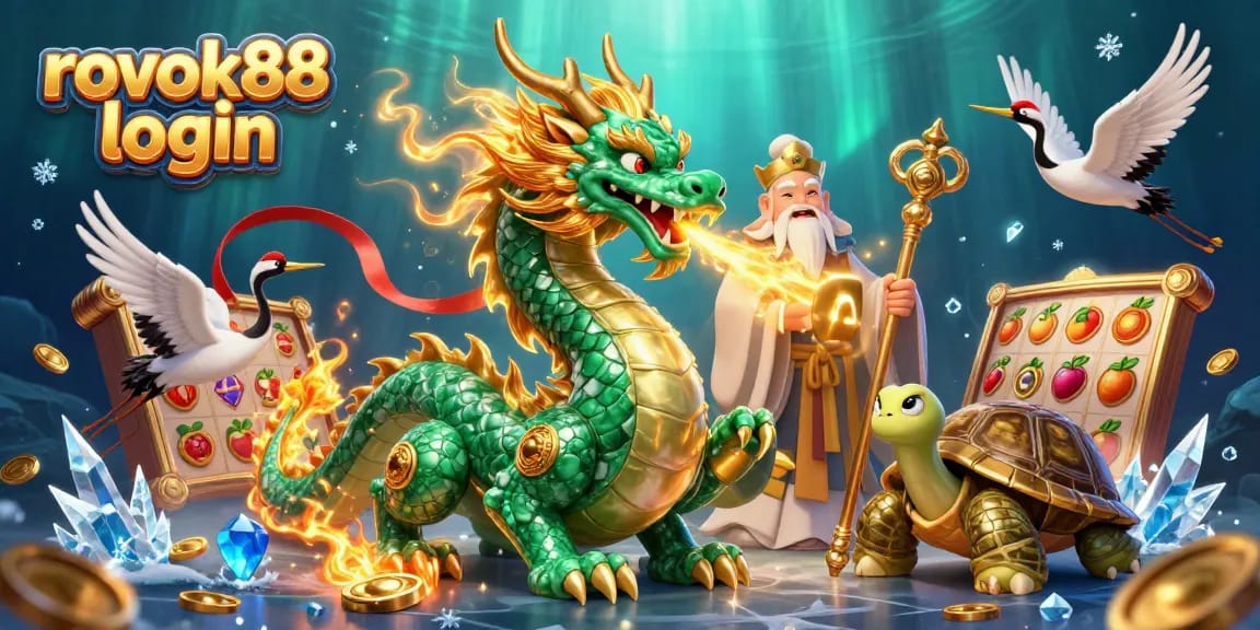 Engage in excitement with rokok88 login as jade dragon breathes fire among vibrant slot machines.
