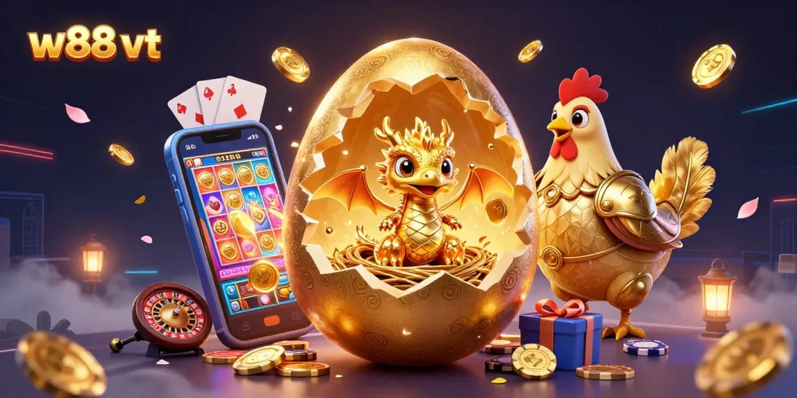 Khám phá W88 VT với hình ảnh rồng vàng trong tổ chip poker, biểu tượng cho cơ hội thắng lớn trong cá cược.