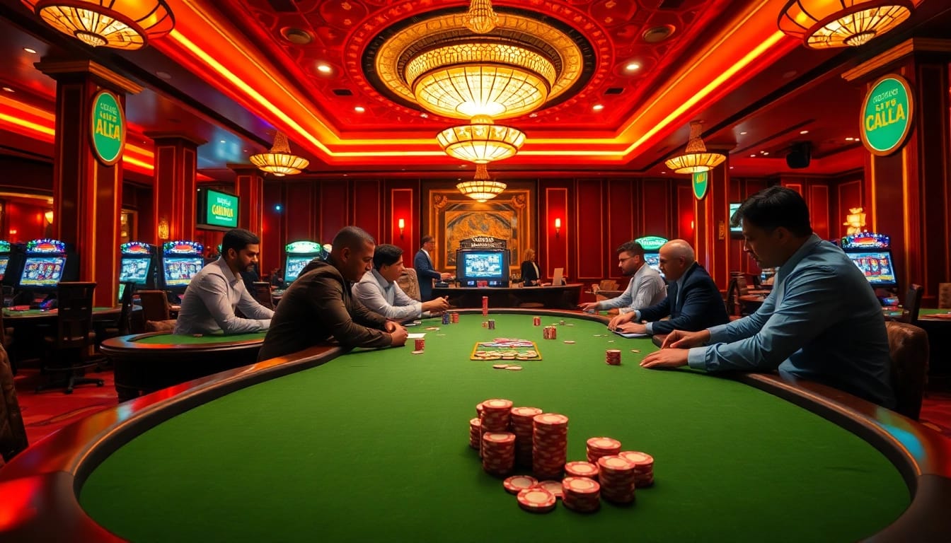 Taruhan menarik pada Depo 5k Dana di meja poker kasino yang cerah.
