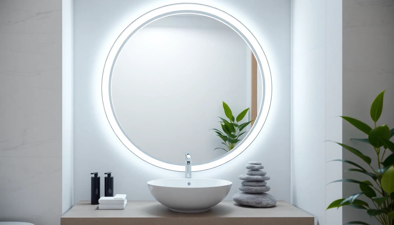Enhance your space with a stylish mirror and led lights creating a relaxing atmosphere.