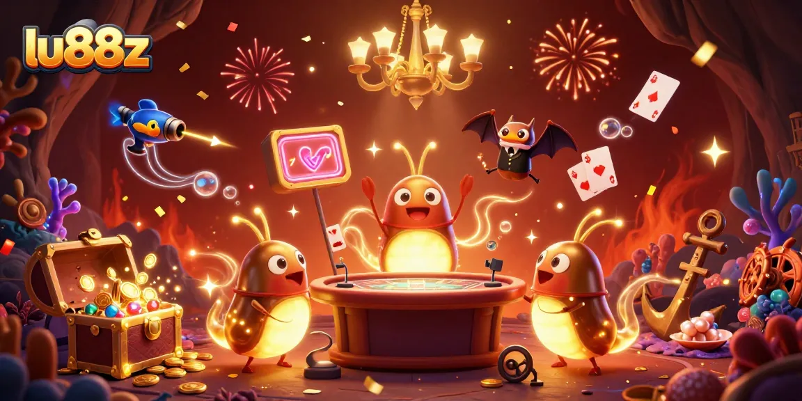 Engage in thrilling gaming at lu88z casino, illuminated by glowworms, showcasing vibrant treasures.