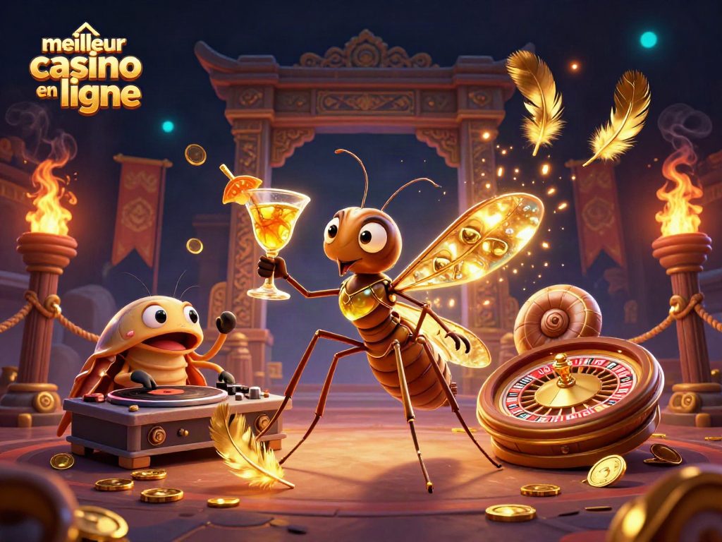 Révélez le meilleur casino en ligne avec une illustration 3D riche en détails, mettant en scène des personnages animés et des éléments de jeu captivants.