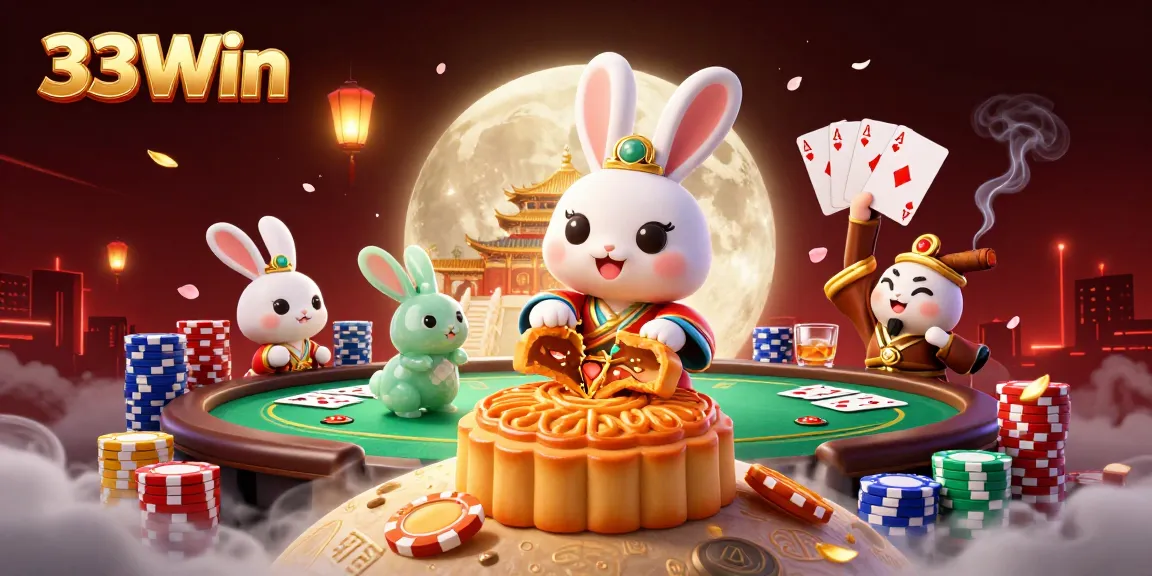 Engage in the excitement of 33Win with vibrant poker action amidst a lunar backdrop.