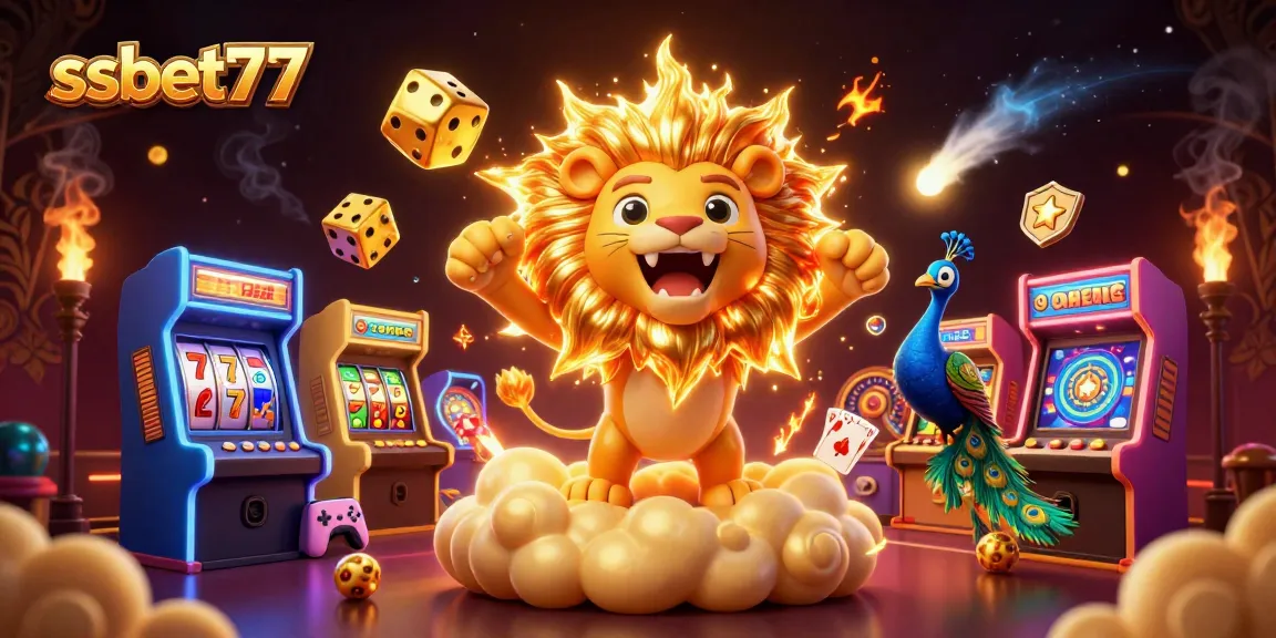 Experience excitement at ssbet77 with a vibrant 3D casino scene filled with roaring lion and dazzling game elements.