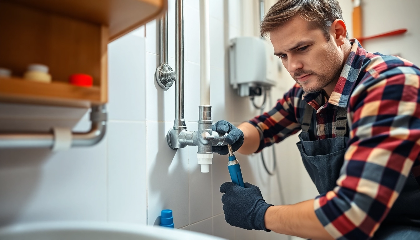 Plumber near me fixing a pipe in a residential bathroom, showcasing expertise and service quality.