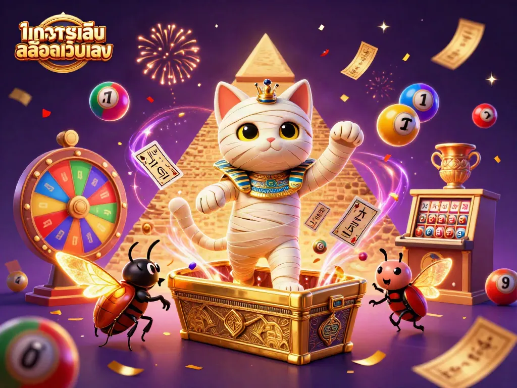 ทดลองเล่นสล็อตเว็บตรง พบกับภาพการ์ตูน 3D แมวมัมมี่อียิปต์ในคาสิโนพีระมิด