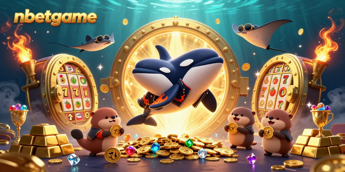 Engage with nbetgame's vibrant casino world featuring a lively orca, stingray, and otters.