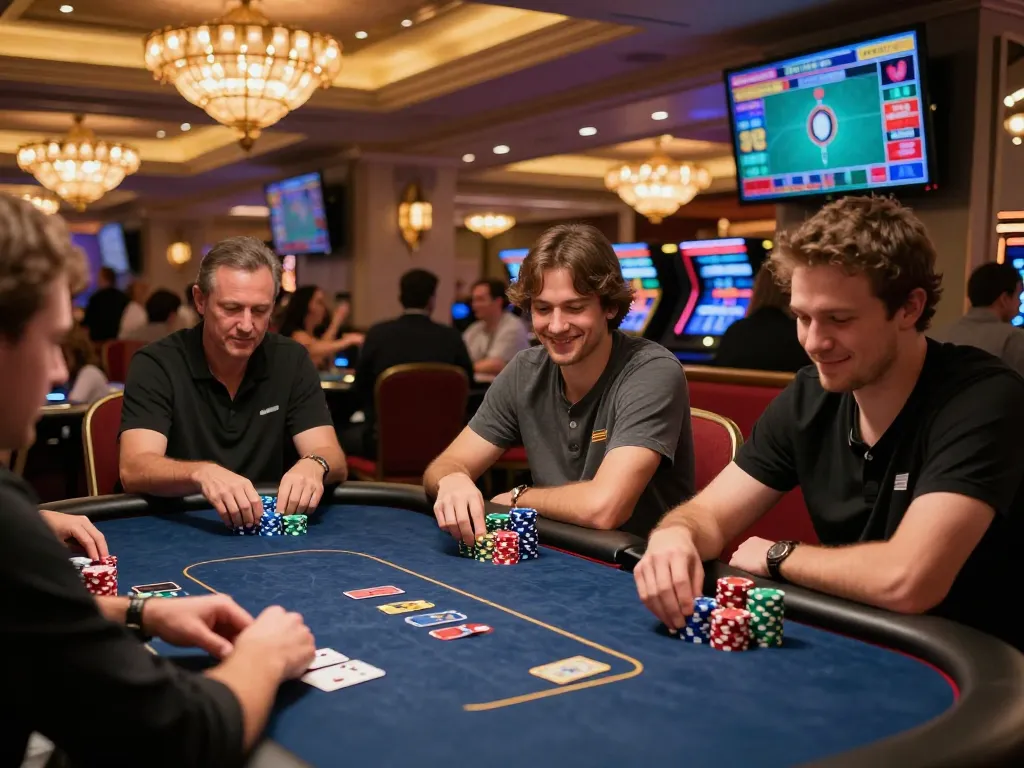 Engage in the thrill of j88 poker gameplay with focused players competing intensely at a Las Vegas casino.