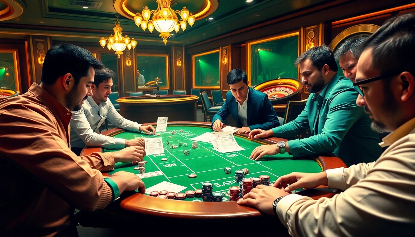 Soi Kèo FB88 betting tables with enthusiastic players in a luxurious casino setting.