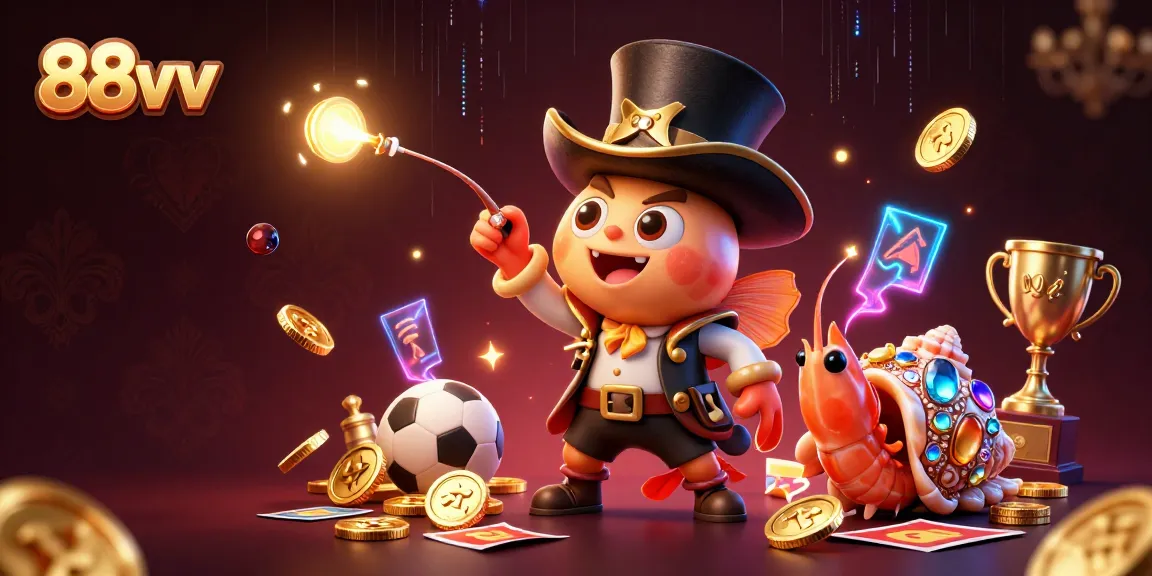 Engage with exciting sports betting at 88vv using vibrant characters like an anglerfish and a pirate shrimp.