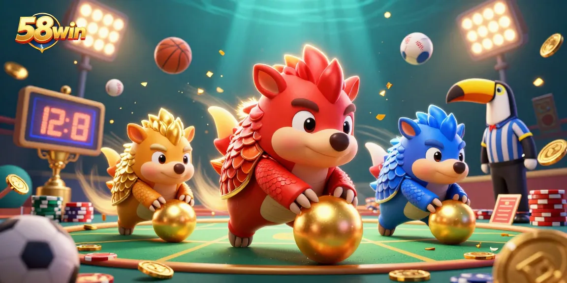 Experience thrilling gameplay with 58win as rival pangolins bowl through poker chips in a vibrant casino atmosphere.