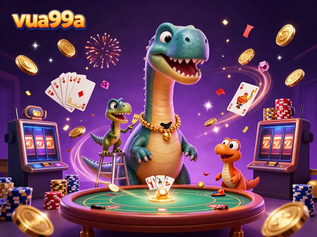 Experience the vibrant energy of vua99a with a fun 3D casino illustration featuring dynamic gambling elements.