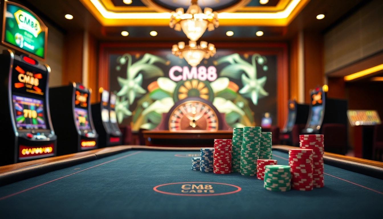 Experience the thrill of CM88 with vibrant casino tables and exciting online gambling elements.