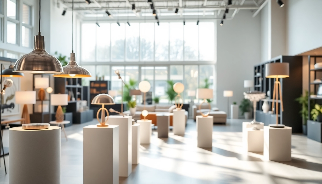 Shop ModernLighting collection showcasing elegant light fixtures in a stylish showroom