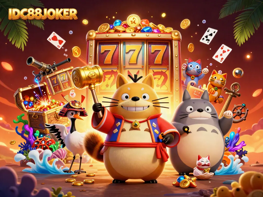 Experience the vibrant world of IDC88JOKER with cheerful characters and dynamic gaming elements.