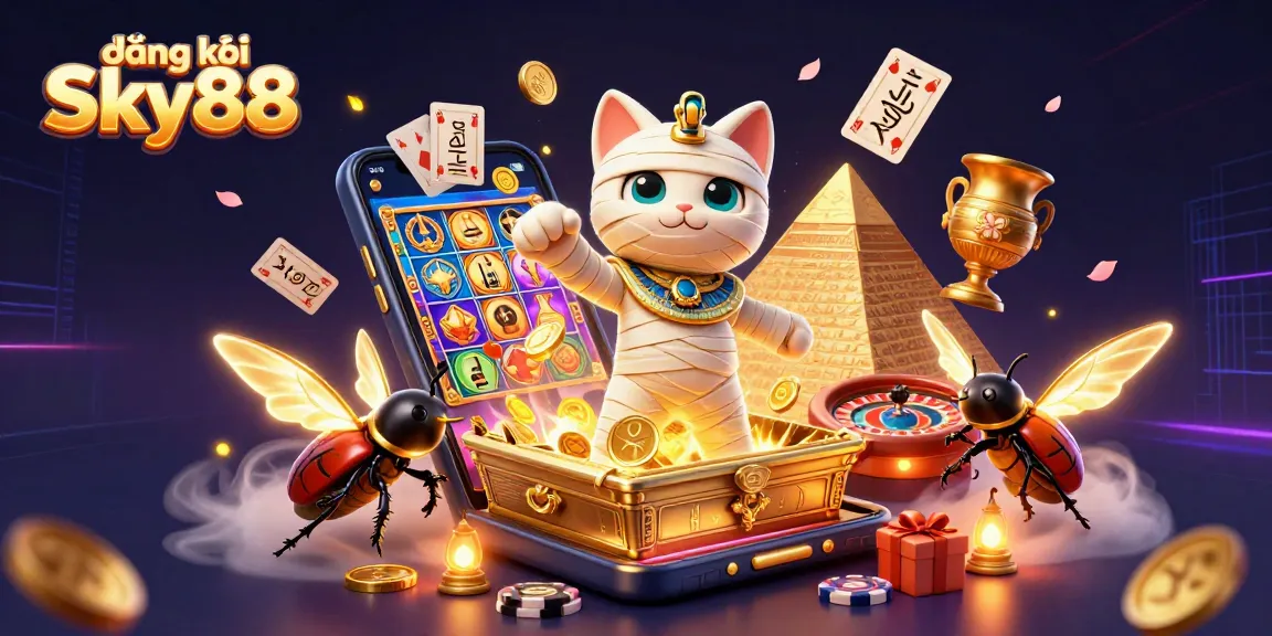 Experience the thrill of đăng ký Sky88 in a vibrant casino scene with ancient Egyptian elements.