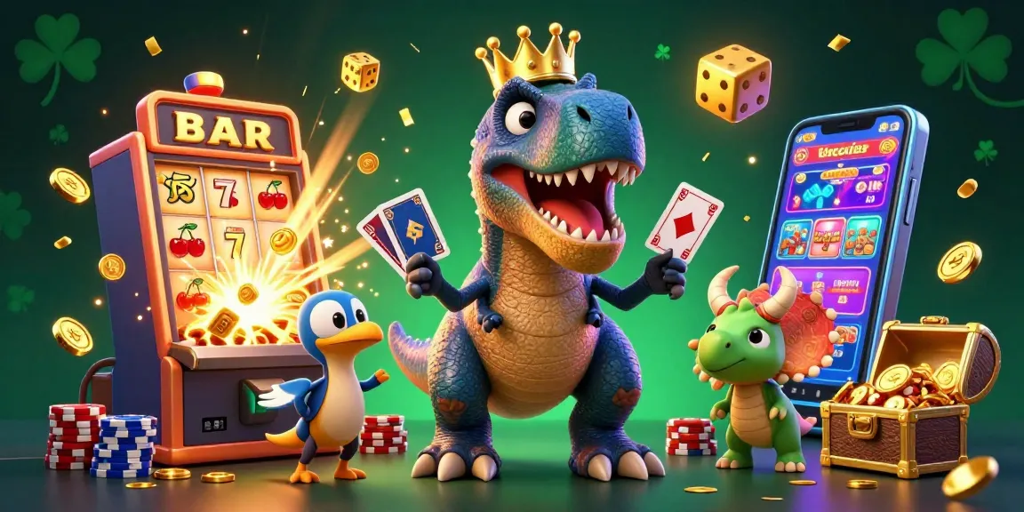 Engage with vibrant 888top casino fun showcasing a friendly T-Rex, Pterodactyl, and Triceratops in a dynamic jackpot scene.