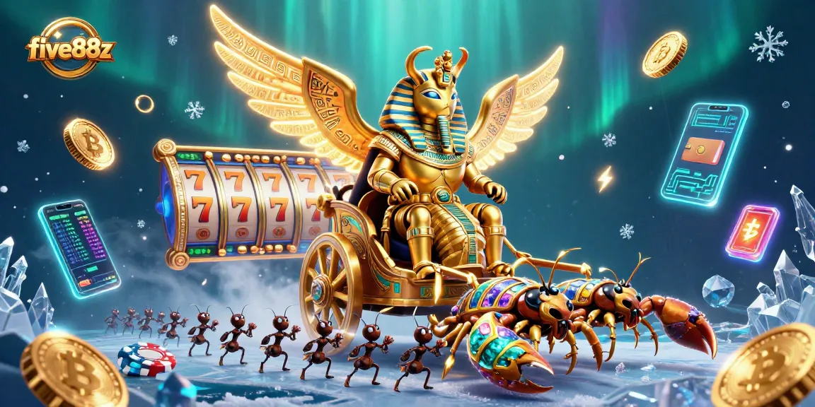 Experience five88z with a vibrant 3D casino scene featuring a golden pharaoh beetle and rich gaming elements.