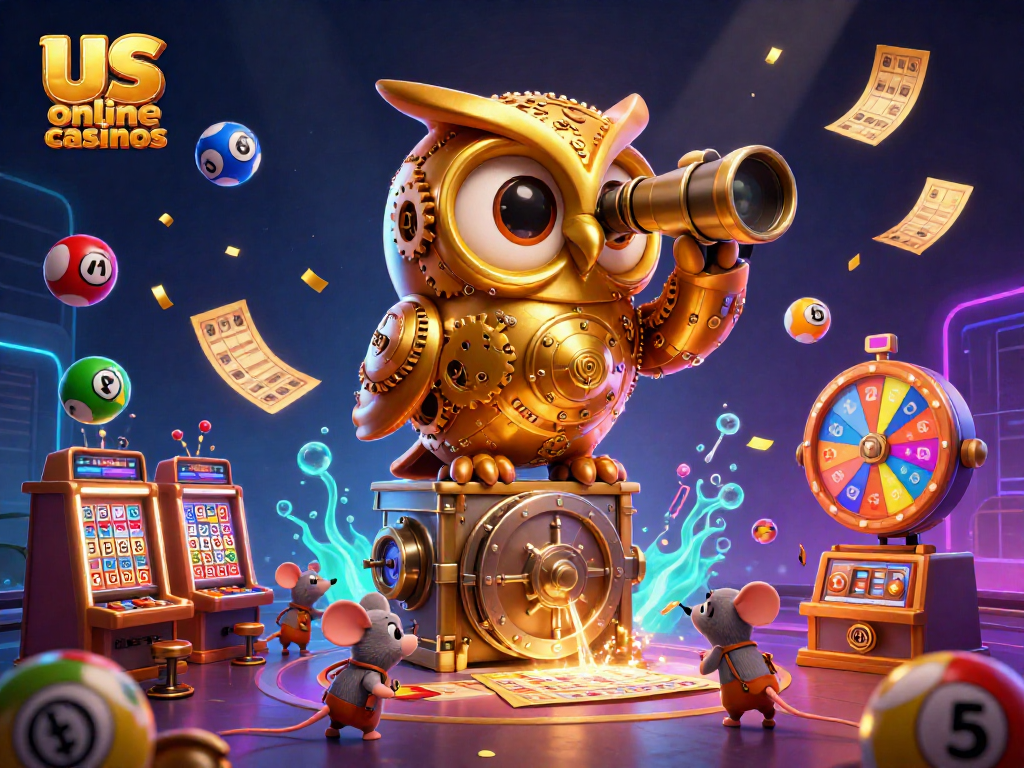Experience thrilling gameplay at us online casinos with a vibrant scene of animated casino characters.