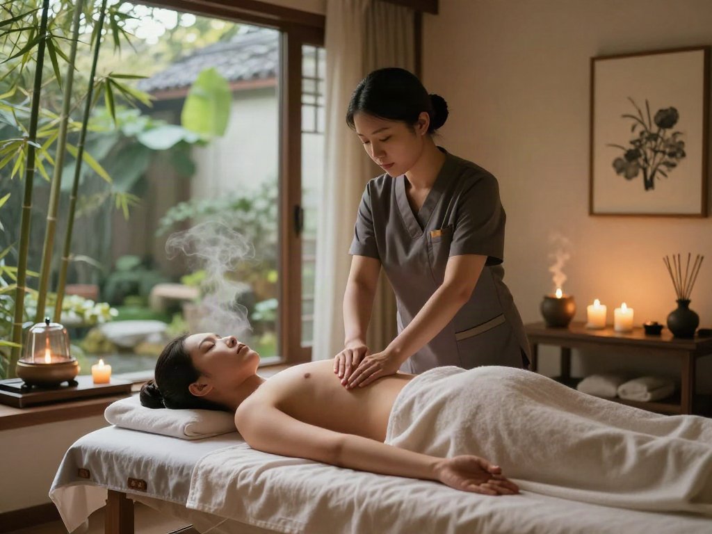 Relaxing 강남출장안마 session with professional therapist in serene massage studio environment.