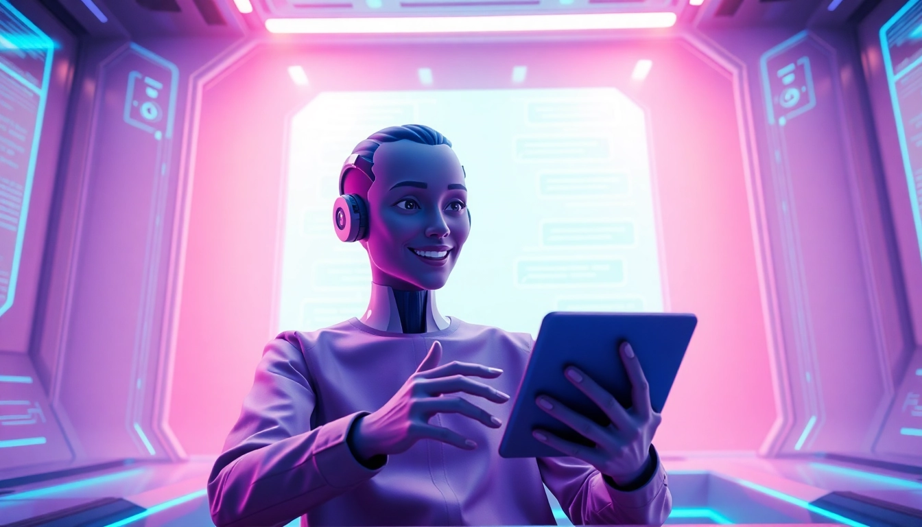 Engaging porn chat AI interaction with a futuristic character and inviting digital space.