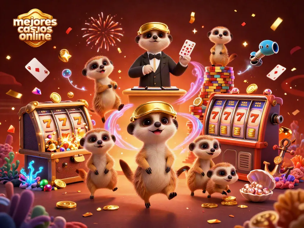 Disfruta de los mejores casinos online con una ilustración vibrante de un casino gestionado por suricatas.