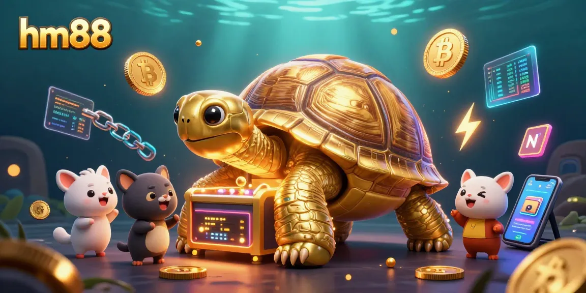 Engage in thrilling gameplay on hm88 with a vibrant 3D casino scene featuring crypto elements.