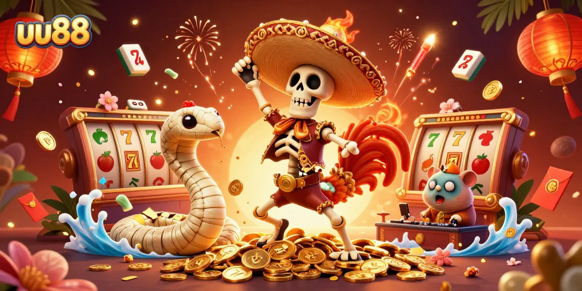 Win big at uu88 with dynamic 3D casino illustration featuring colorful characters and exciting gaming elements.