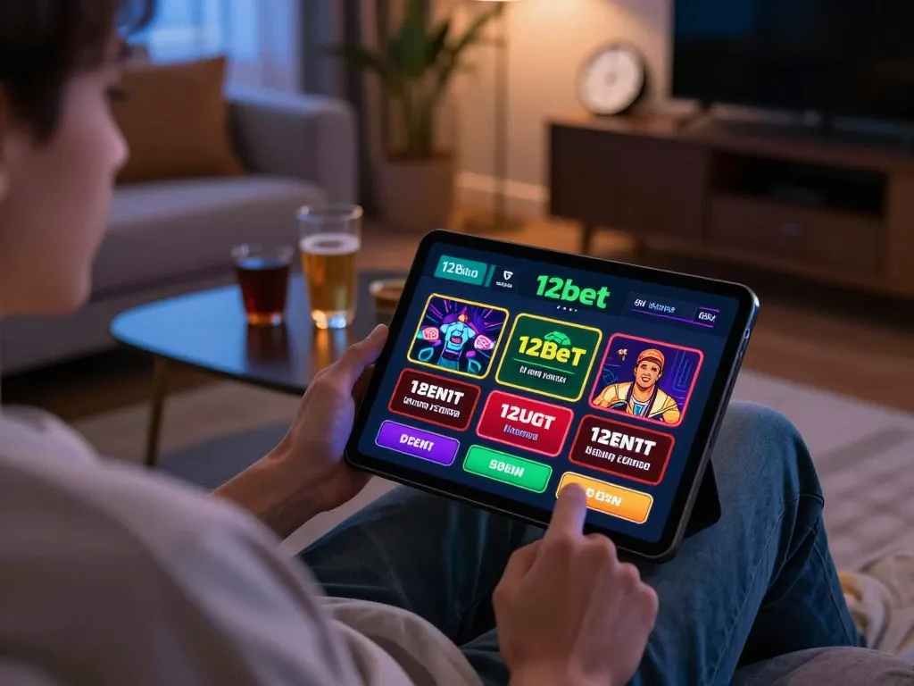 Người chơi sử dụng ứng dụng 12bet trên máy tính bảng để đặt cược trực tuyến trong không gian ấm cúng của gia đình.