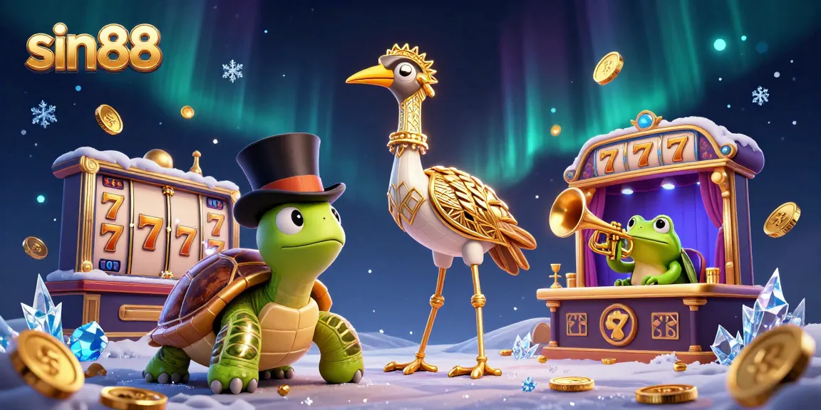 Experience sin88 with dazzling slot reels in a vibrant 3D casino scene filled with gold and excitement.