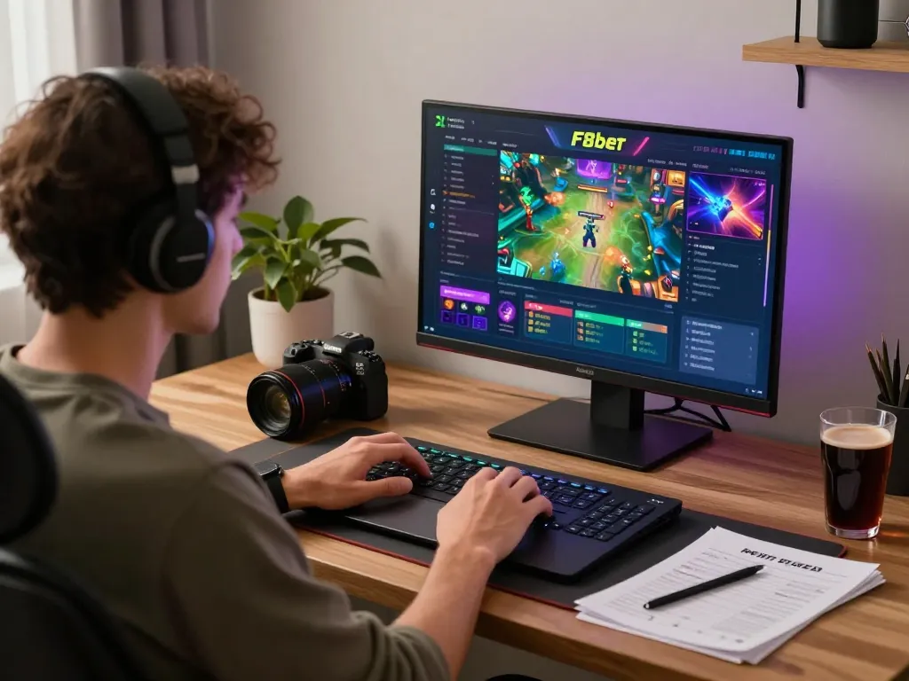 Engaging gameplay on F8bet’s platform with vibrant graphics in a stylish home setup