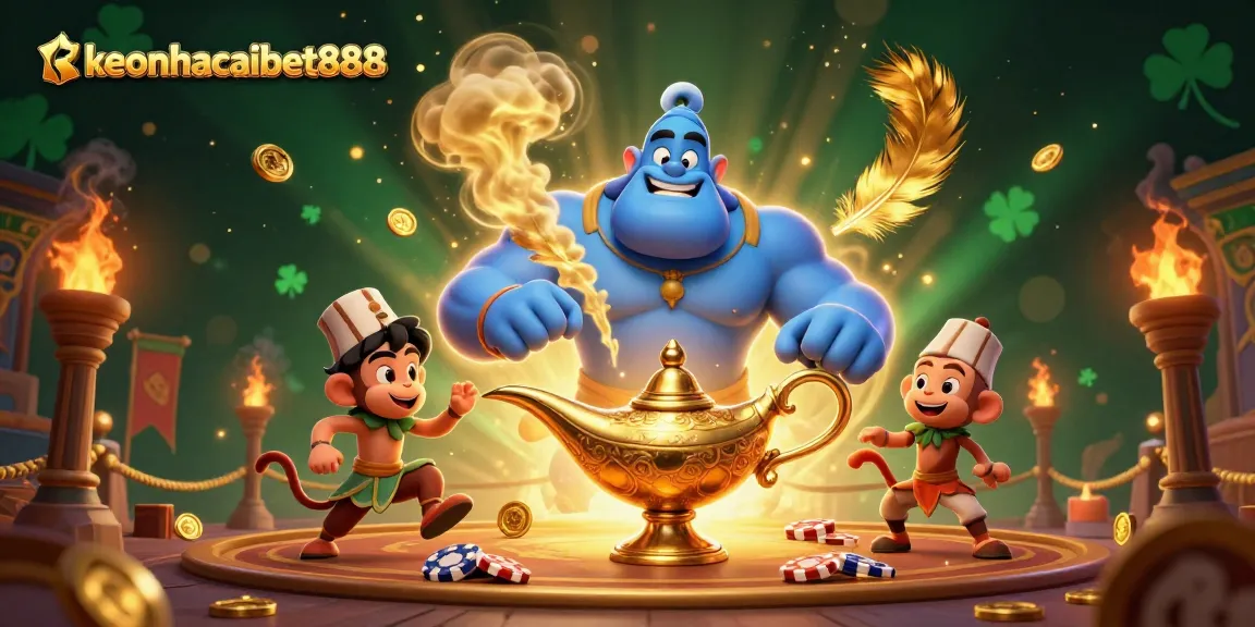 Experience excitement with keonhacaibet888's thrilling illustration showcasing a magical casino adventure.