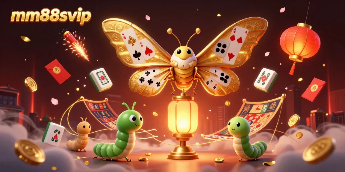 Engage with mm88svip's vibrant 3D casino world featuring a moth with golden wings, enchanting lanterns, and dynamic games.