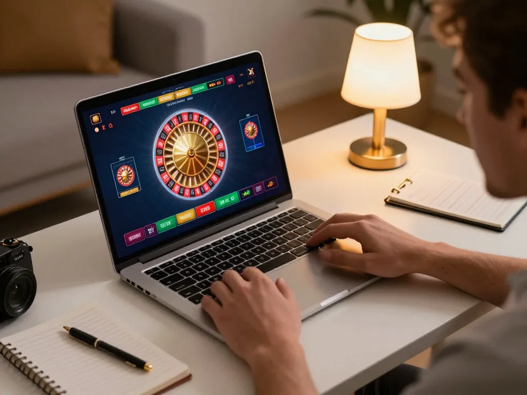 CM88 player engaging in online roulette gaming at a stylish home setup, showcasing strategic betting.