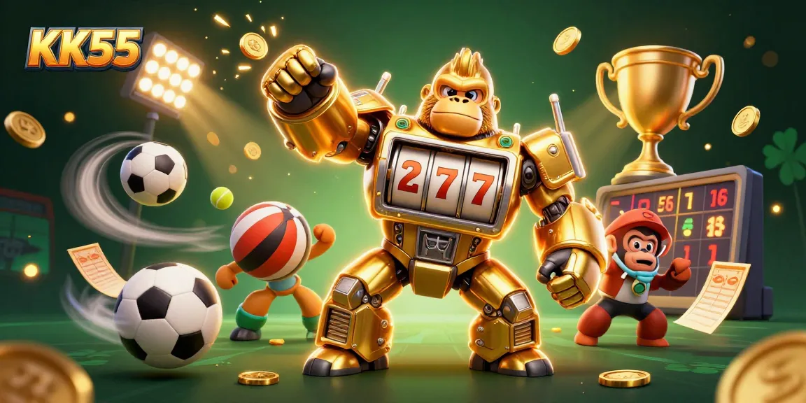 KK55 unleashes a thrilling casino experience with a striking golden gorilla mech and dynamic sports elements.