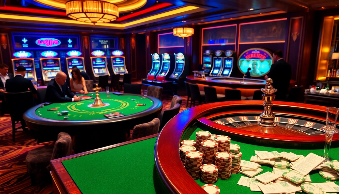 Engage in thrilling games at Link 33win with lavish casino visuals, roulette wheels, and poker tables.