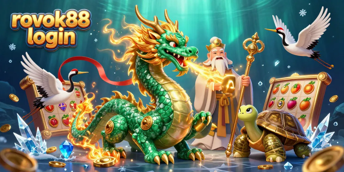 Engage in excitement with rokok88 login as jade dragon breathes fire among vibrant slot machines.
