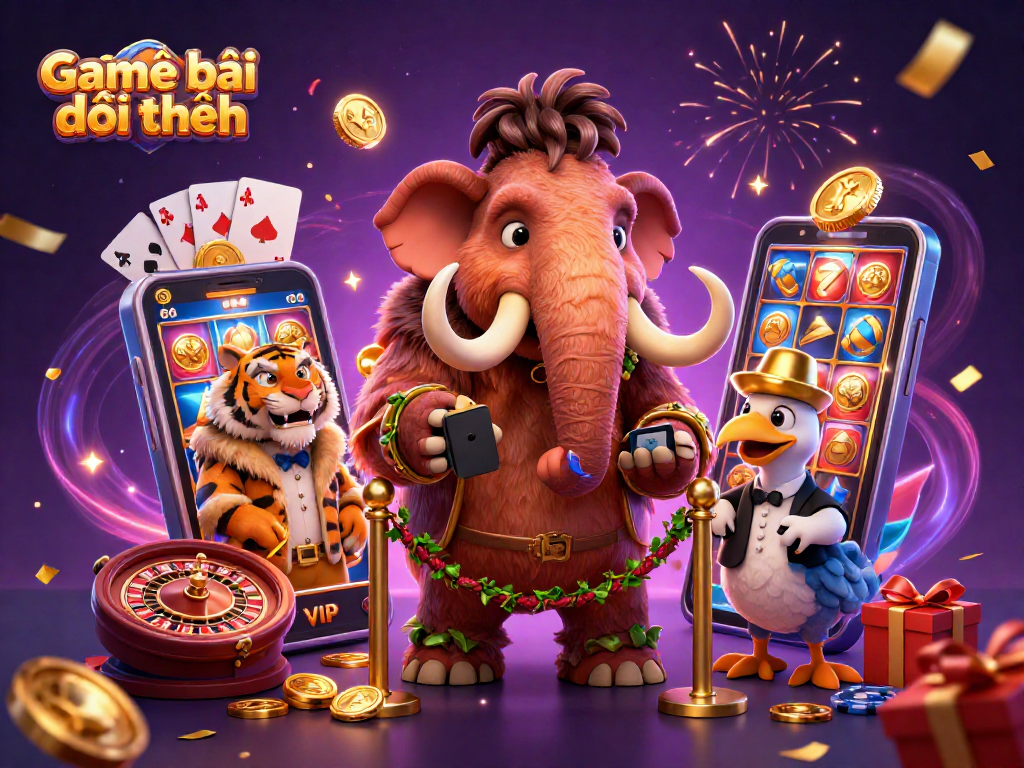 Experience the thrill of Game bài đổi thưởng with vibrant casino characters and gaming elements.