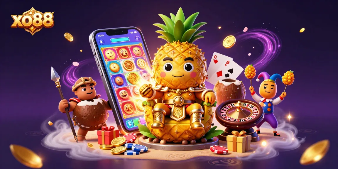 Experience the exciting world of xo88 with casino characters in a vibrant beach scene.