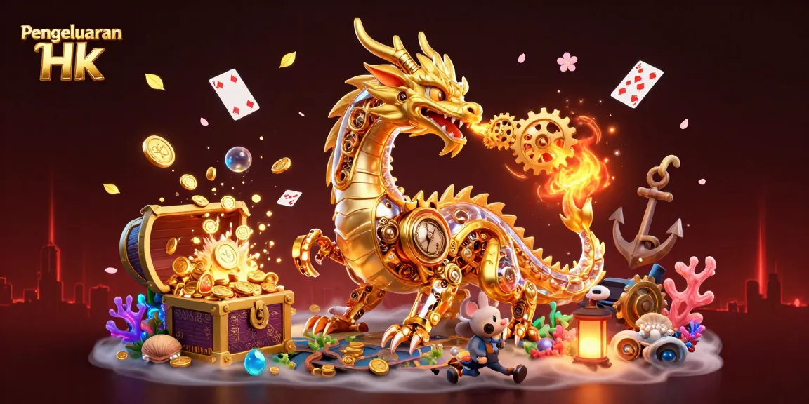Experience the excitement of Pengeluaran Hk with a dynamic 3D illustration featuring a golden dragon and vibrant gaming elements.