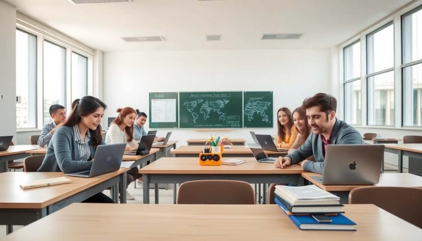 Engaging students receiving exam assistance in a modern classroom.
