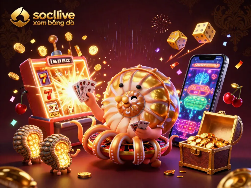 Socolive xem bóng đá features an ancient nautilus as a roulette wheel amidst a jackpot explosion, captivating the viewer.
