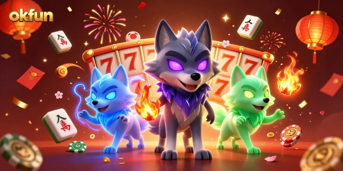 Engage in thrilling gameplay at okfun with vibrant slots, poker action, and animated wolf characters