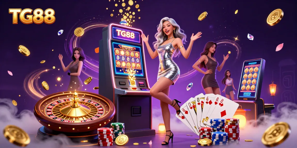 Experience thrilling gameplay at TG88 with a stunning slot machine jackpot celebration illustration.