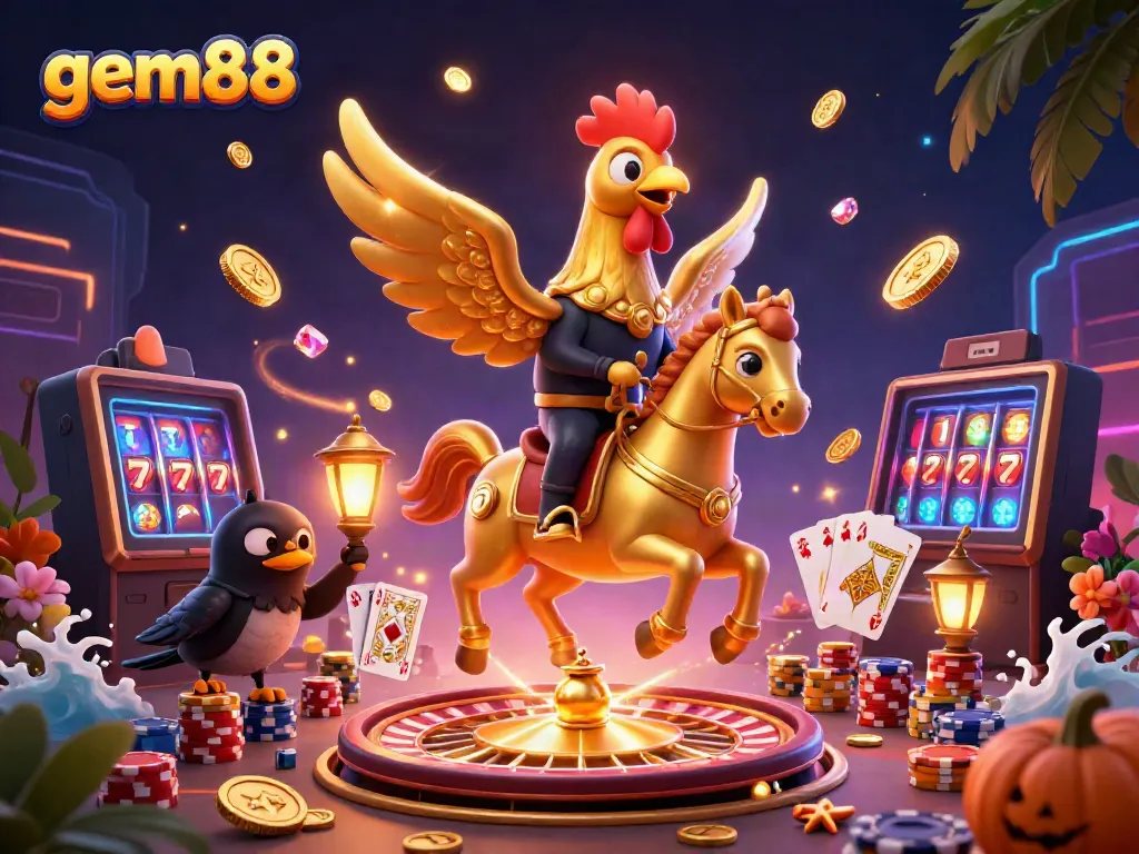 Experience thrilling gameplay with gem88 in this vibrant midnight casino scene filled with gold coins and excitement.