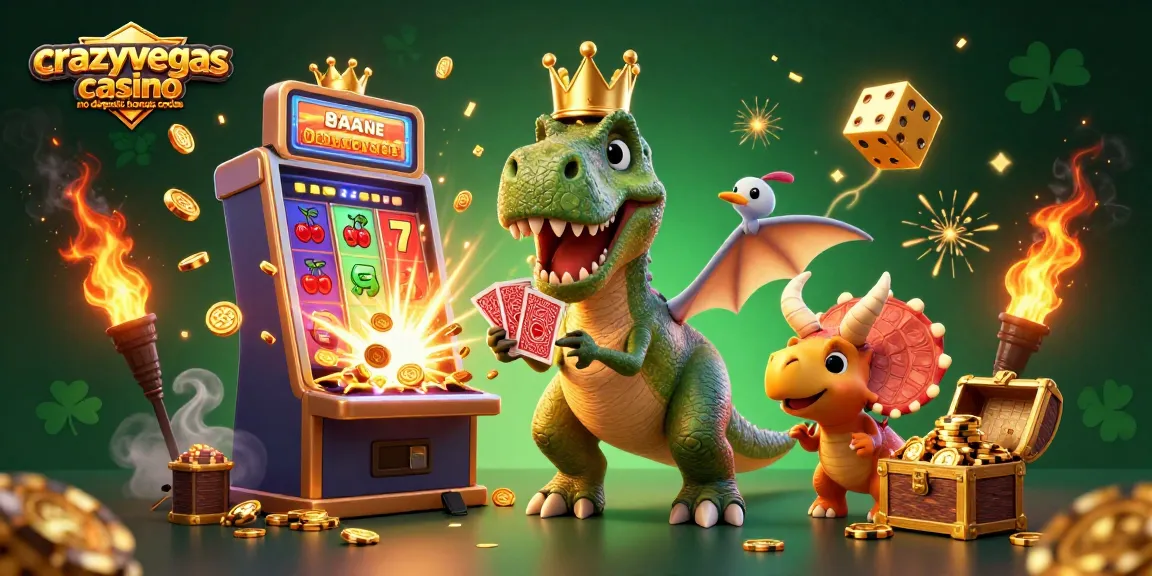 Experience epic fun with crazyvegas casino no deposit bonus codes featuring a dinosaur-themed casino scene.
