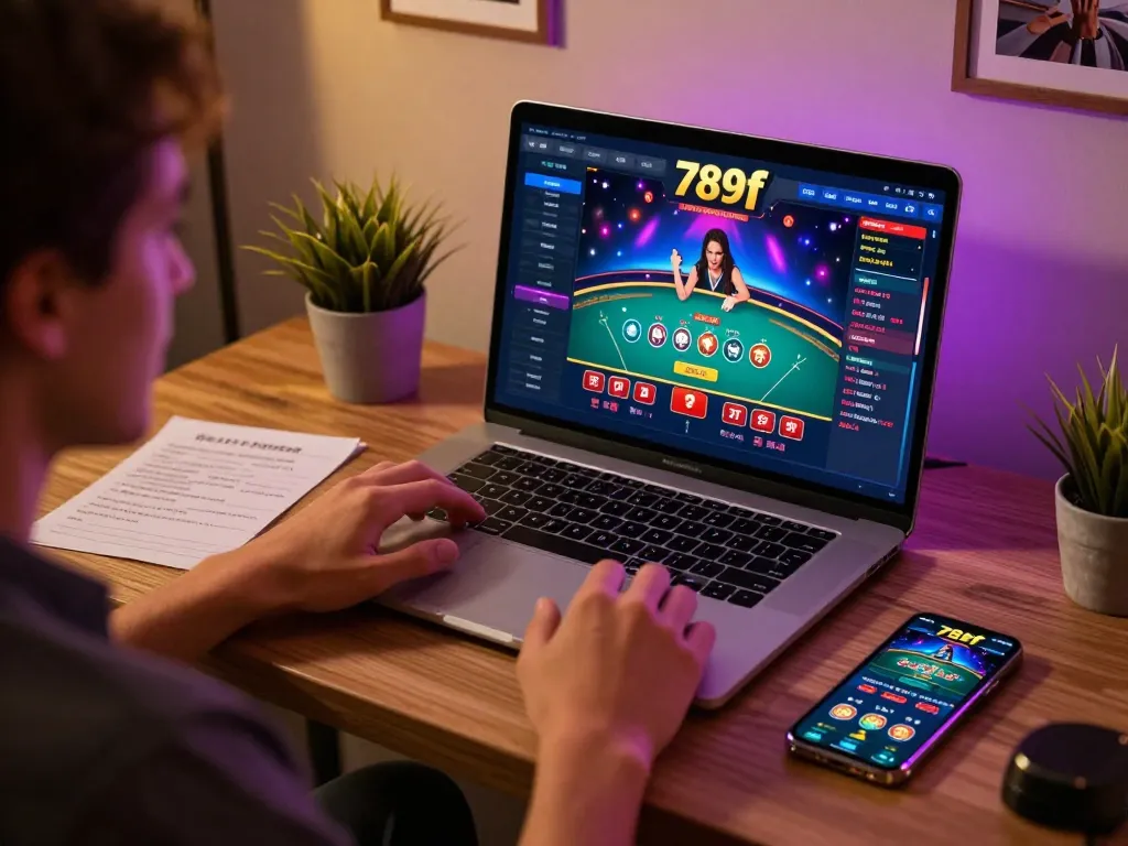 Player engaging with the 789f online casino, showcasing strategic gameplay and modern setup.