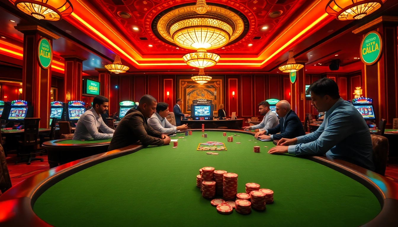 Taruhan menarik pada Depo 5k Dana di meja poker kasino yang cerah.